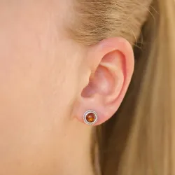 runden Bernstein Ohrringe in oxidiertem Sterlingsilber