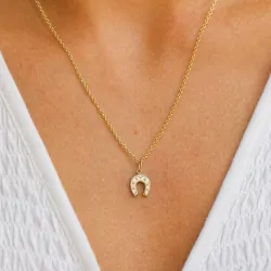 Hufeisen Halskette aus vergoldetem Sterlingsilber und Anhänger aus 8 Karat Gold - Gold Collection