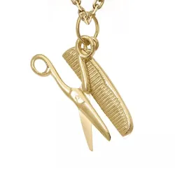 Kamm und Schere Halskette aus vergoldetem Sterlingsilber und Anhänger aus 8 Karat Gold - Gold Collection