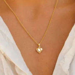 10 x 16 mm Anhänger mit Halskette aus vergoldetem Sterlingsilber und Anhänger aus 14 Karat Gold - Amoré