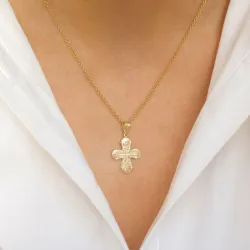 Dagmarkreuz Halskette aus vergoldetem Sterlingsilber und Anhänger aus 14 Karat Gold - Amoré