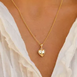 11,5 x 20 mm Herz Halskette aus vergoldetem Sterlingsilber und Anhänger aus 14 Karat Gold - Amoré