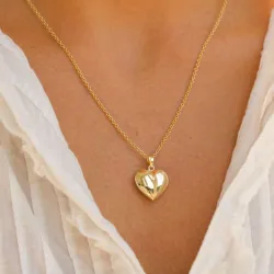 Herz Halskette aus vergoldetem Sterlingsilber und Anhänger aus 8 Karat Gold - Amoré