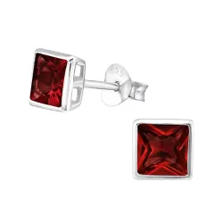 5 mm viereckigem rotem Zirkon Ohrringe in Silber - Little Ones