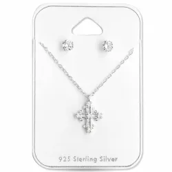 Kreuz Set mit Ohrringe und Halskette in Silber