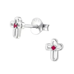 Kreuz rotem Ohrringe in Silber - Little Ones