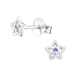 Stern violettem Ohrstecker in Silber - Little Ones