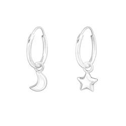 12 mm Mond und Stern Kreole in Silber - Little Ones