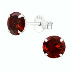 6 mm runden rotem Ohrstecker in Silber - Little Ones