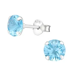 6 mm runden hellblauem Ohrstecker in Silber - Little Ones