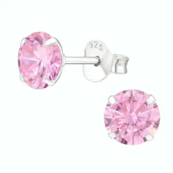 6 mm runden hellroten Ohrstecker in Silber - Little Ones