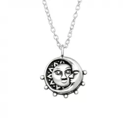 Mond und Sonne Halskette mit Anhänger aus oxidiertem Sterlingsilber