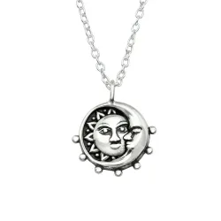 Mond und Sonne Halskette mit Anhänger aus oxidiertem Sterlingsilber - Little Ones