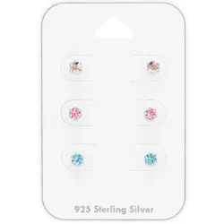 3 mm mehrfarbigen Bergkristall Ohrstecker in Silber - Little Ones