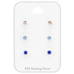 3 mm blauem Bergkristall Ohrstecker in Silber - Little Ones