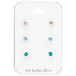 3 mm hellblauem Bergkristall Ohrstecker in Silber - Little Ones