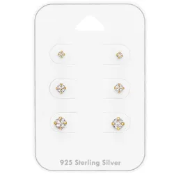 2 x 3 x 4 mm Zirkon Ohrstecker in vergoldetem Silber