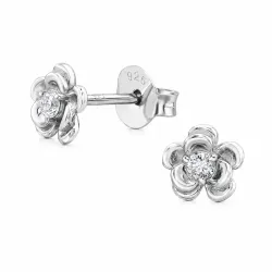 Blumen lab grown Diamant Ohrstecker in rhodiniertem Silber mit lab grown Diamant 