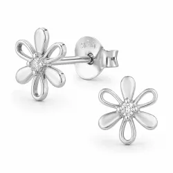Blumen Ohrringe in rhodiniertem Silber mit lab grown Diamant 