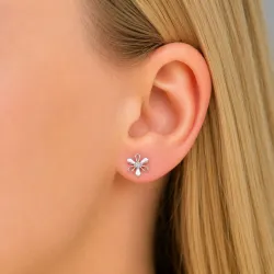 Blumen Ohrringe in rhodiniertem Silber mit lab grown Diamant 