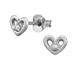 Herz Ohrringe in rhodiniertem Silber mit lab grown Diamant 
