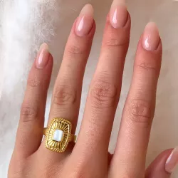 viereckigem Perlmutt Ring aus vergoldetem Sterlingsilber