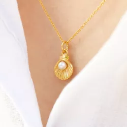 Muschel Perle Halskette aus vergoldetem Sterlingsilber