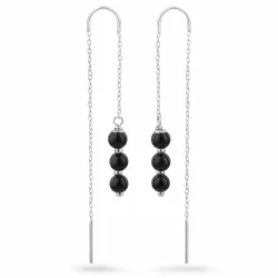 schwarzem Onyxe ketten ohrringe in Silber - Loom Stones