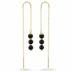schwarzem Onyxe ketten ohrringe in vergoldetem Silber - Loom Stones