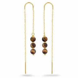 Tigerauge ketten ohrringe in vergoldetem Silber - Loom Stones