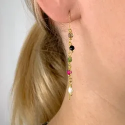 mehrfarbigen Schmuckstein ketten ohrringe in vergoldetem Silber - Loom Stones