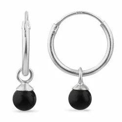 12 mm schwarzem Onyxe Kreole in Silber - Loom Stones