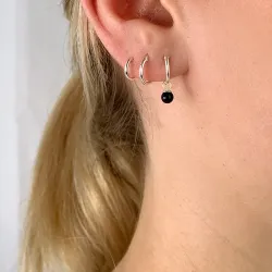 12 mm schwarzem Onyxe Kreole in Silber - Loom Stones