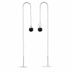 schwarzem Onyxe ketten ohrringe in Silber - Loom Stones