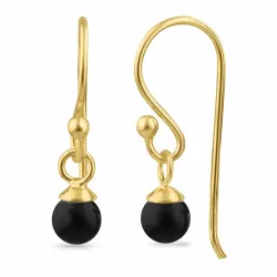 schwarzem Onyxe Ohrhänger in vergoldetem Silber - Loom Stones