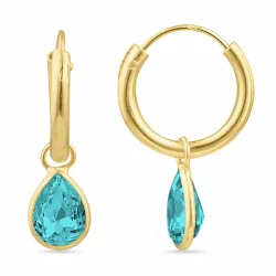 14 mm Tropfen blauem Glas Kreole in vergoldetem Silber