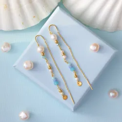 lange Perle ketten ohrringe in vergoldetem Silber - Loom Stones