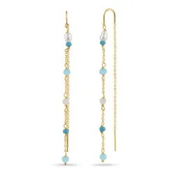 lange blauem Perle Ohrringe in vergoldetem Sterlingsilber