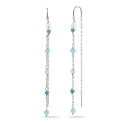 lange blauem ketten ohrringe in Silber