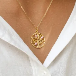 Lebensbaum pink Zirkon Anhänger aus vergoldetem Sterlingsilber