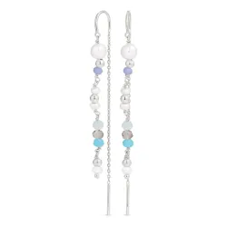 lange blauem ketten ohrringe in Silber - Loom Stones