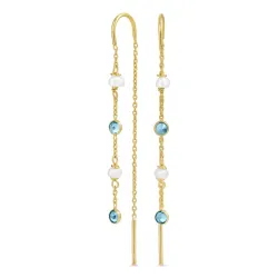 lange blauem Zirkon ketten ohrringe in vergoldetem Silber