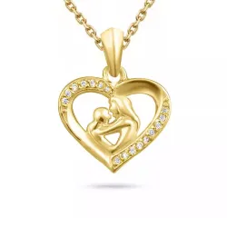 Herz Mutter und Kind Halskette aus vergoldetem Sterlingsilber