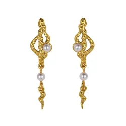Nava Zale  lange Perle Ohrringe in vergoldetem Sterlingsilber