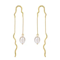 Nava Raja  lange Perle ketten ohrringe in vergoldetem Sterlingsilber