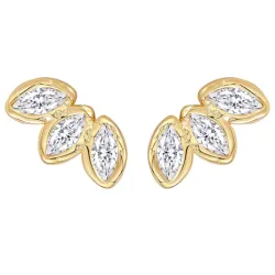 Nava Hepa Blatt Ohrringe in vergoldetem Sterlingsilber weißem Zirkon