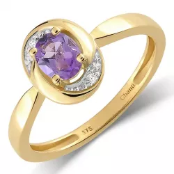 violettem Amethyst Ring aus 9 Karat Gold mit Rhodium