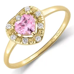 Elegant Herz rosa Zirkon Ring aus 9 Karat Gold - Gold Collection