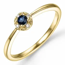 runder Saphir Diamantring in 14 Karat Gold 0,02 ct 0,163 ct