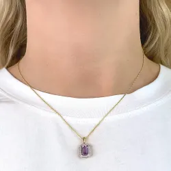 viereckigem Amethyst Anhänger aus 9 Karat Gold mit Rhodium